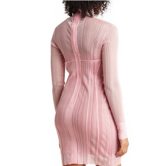 HERVE LEGER / NWT NEW layered sheer ribbed plated mini dress in pink small S - Picture 3 of 6
